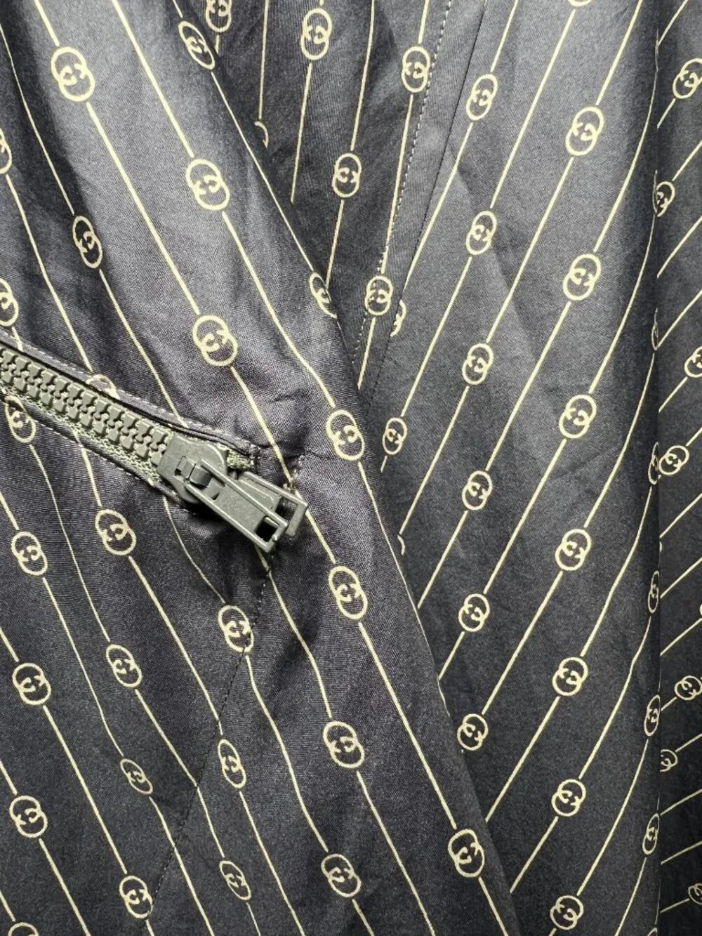 RARE Vintage GUCCI Monogram Packable Travel Coat - Blue Grey Logo Print 80s M